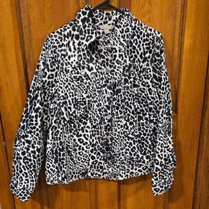 Laura Ashley Black and White Leopard Print Jean Jacket